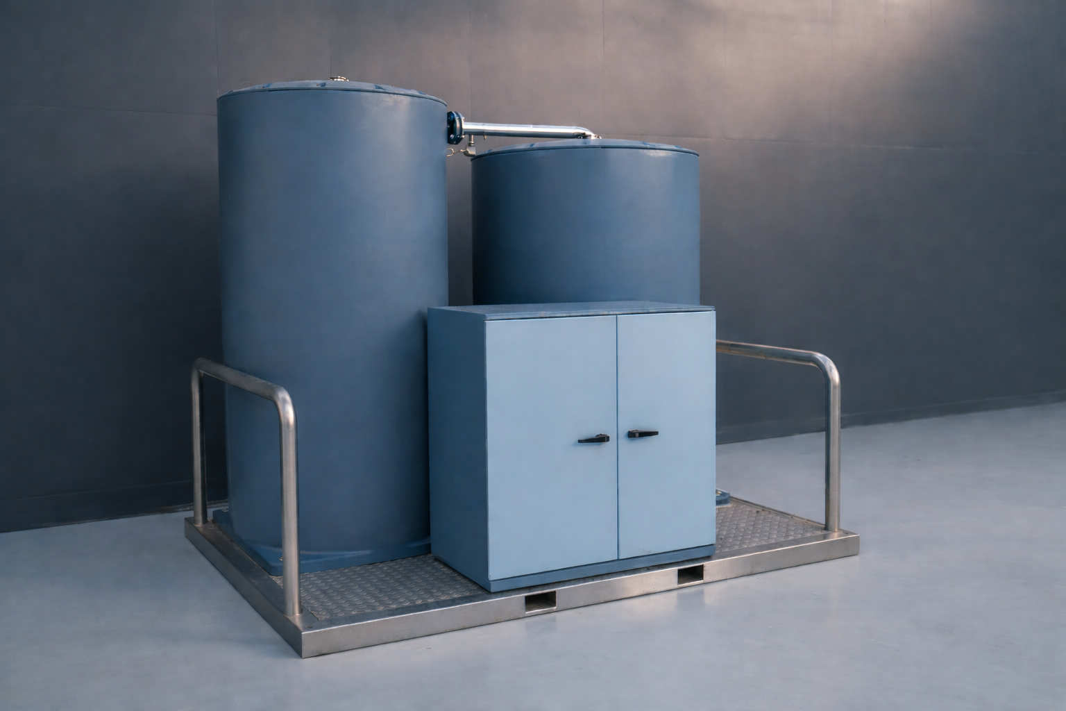 OzoneGuard Biozone 2005 Series water treatment system showing industrial equipment with stainless steel tanks and control panel